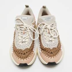 Pre Owned Valentino Multicolor Knit Fabric and Leather Easy Knot Lace Up Sneakers Size 39