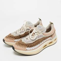 Pre Owned Valentino Multicolor Knit Fabric and Leather Easy Knot Lace Up Sneakers Size 39