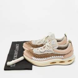 Pre Owned Valentino Multicolor Knit Fabric and Leather Easy Knot Lace Up Sneakers Size 39