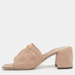 Pre Owned Valentino Dusty Pink Leather Quiltie 67 Slide Sandals Size 39