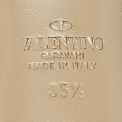 Pre Owned Valentino Beige Leather and Patent Leather Rockstud Mules Size 35.5