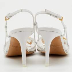 Pre Owned Valentino White/Transparent Leather and PVC VLogo Slingback Pumps Size 35