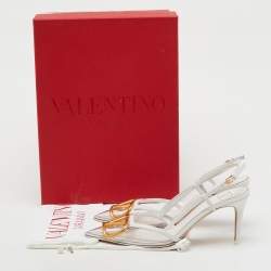 Pre Owned Valentino White/Transparent Leather and PVC VLogo Slingback Pumps Size 35