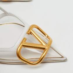 Pre Owned Valentino White/Transparent Leather and PVC VLogo Slingback Pumps Size 35