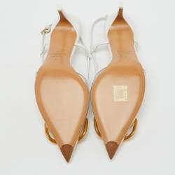 Pre Owned Valentino White/Transparent Leather and PVC VLogo Slingback Pumps Size 35