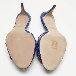 Pre Owned Valentino Blue Python Leather VLogo Slide Sandals Size 41