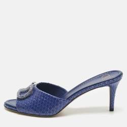 Pre Owned Valentino Blue Python Leather VLogo Slide Sandals Size 41