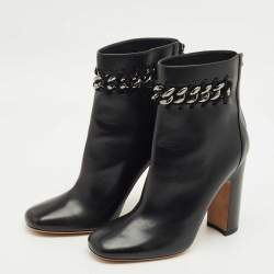 Pre Owned Valentino Black Leather Chain Link Ankle Length Boots Size 41