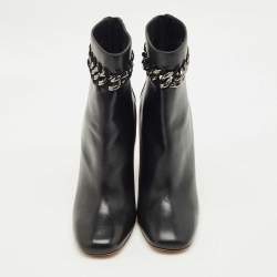 Pre Owned Valentino Black Leather Chain Link Ankle Length Boots Size 41