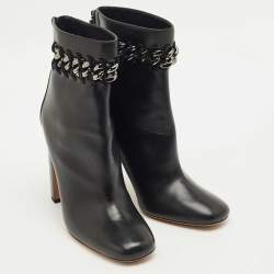 Pre Owned Valentino Black Leather Chain Link Ankle Length Boots Size 41