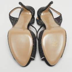Pre Owned Valentino Black Suede Crystal Embellished Slingback Platform Sandals Size 40