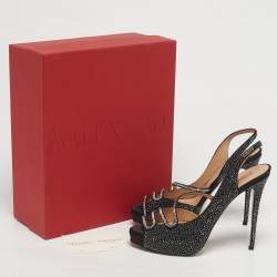 Pre Owned Valentino Black Suede Crystal Embellished Slingback Platform Sandals Size 40