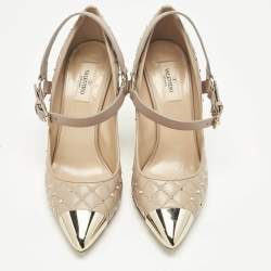 Pre Owned Valentino Dusty Pink Quilted Leather Rockstud Mary Jane Pumps Size 39