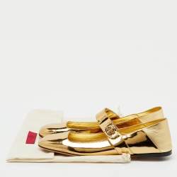 Pre Owned Valentino Gold Patent Leather VLogo Locker Mary Jane Ballet Flats Size 41.5