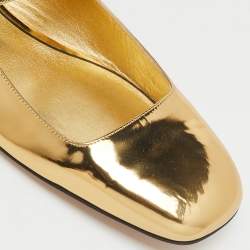Pre Owned Valentino Gold Patent Leather VLogo Locker Mary Jane Ballet Flats Size 41.5