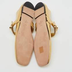 Pre Owned Valentino Gold Patent Leather VLogo Locker Mary Jane Ballet Flats Size 41.5