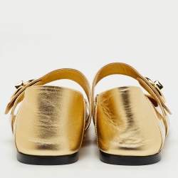 Pre Owned Valentino Gold Patent Leather VLogo Locker Mary Jane Ballet Flats Size 41.5