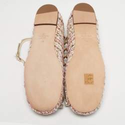 Pre Owned Valentino Multicolor Tweed and Leather Rockstud Ballet Flats Size 40