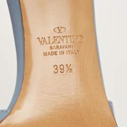 Pre Owned Valentino Blue Leather VLogo Slide Sandals Size 39.5