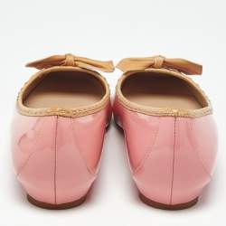 Pre Owned Valentino Pink Patent Leather Rockstud Bow Ballet Flats Size 37