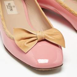 Pre Owned Valentino Pink Patent Leather Rockstud Bow Ballet Flats Size 37