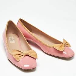 Pre Owned Valentino Pink Patent Leather Rockstud Bow Ballet Flats Size 37