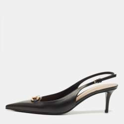 Pre Owned Valentino Black Leather The Bold Edition VLogo Slingback Pumps Size 38