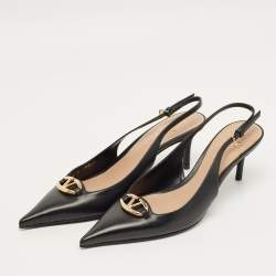 Pre Owned Valentino Black Leather The Bold Edition VLogo Slingback Pumps Size 38