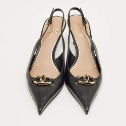 Pre Owned Valentino Black Leather The Bold Edition VLogo Slingback Pumps Size 38