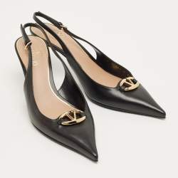 Pre Owned Valentino Black Leather The Bold Edition VLogo Slingback Pumps Size 38