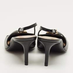 Pre Owned Valentino Black Leather The Bold Edition VLogo Slingback Pumps Size 38