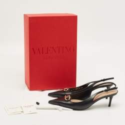Pre Owned Valentino Black Leather The Bold Edition VLogo Slingback Pumps Size 38