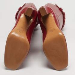 Pre Owned Valentino Red Leather Knee Length Boots Size 40