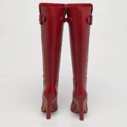 Pre Owned Valentino Red Leather Knee Length Boots Size 40