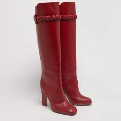 Pre Owned Valentino Red Leather Knee Length Boots Size 40