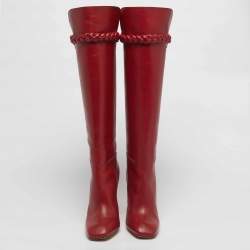 Pre Owned Valentino Red Leather Knee Length Boots Size 40