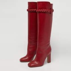 Pre Owned Valentino Red Leather Knee Length Boots Size 40