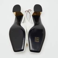 Pre Owned Valentino White Leather VLogo Chain Block Heel Slingback Pumps Size 36