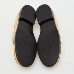 Pre Owned Valentino Gold Leather VLogo Chain Slip On Loafers Size 35