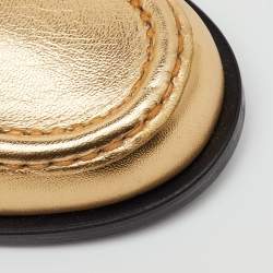 Pre Owned Valentino Gold Leather VLogo Chain Slip On Loafers Size 35