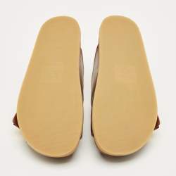 Pre Owned Valentino Brown Leather Roman Stud Flat Slides Size 36