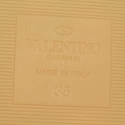 Pre Owned Valentino Brown Leather Roman Stud Flat Slides Size 36