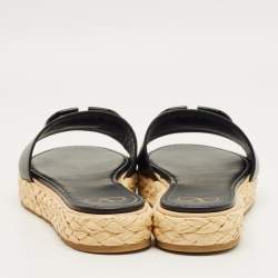 Pre Owned Valentino Black Leather VLogo Espadrille Slides Size 41