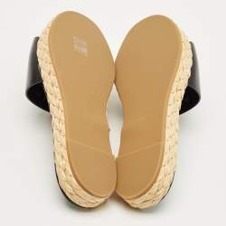 Pre Owned Valentino Black Leather VLogo Espadrille Slides Size 41