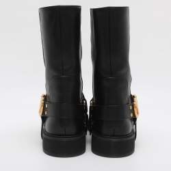 Pre Owned Valentino VLogo Size 40 Black Leather Ankle Length Boots