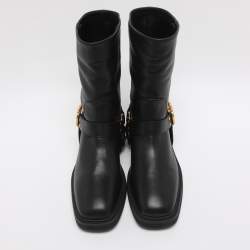 Pre Owned Valentino VLogo Size 40 Black Leather Ankle Length Boots