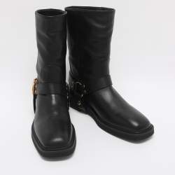 Pre Owned Valentino VLogo Size 40 Black Leather Ankle Length Boots