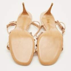 Pre Owned صندل فالنتينو مرصع بروكستد و بسير حرف "تي" جلد برونزي ميتاليك مقاس 38.5
