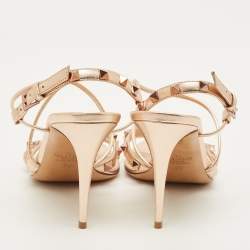 Pre Owned صندل فالنتينو مرصع بروكستد و بسير حرف "تي" جلد برونزي ميتاليك مقاس 38.5