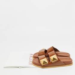 مملوكة مسبقًا Valentino One Stud Size 39 Brown Leather Slide Sandals